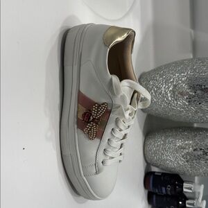 Women's White and Gold Sneakers with Embellished Detail